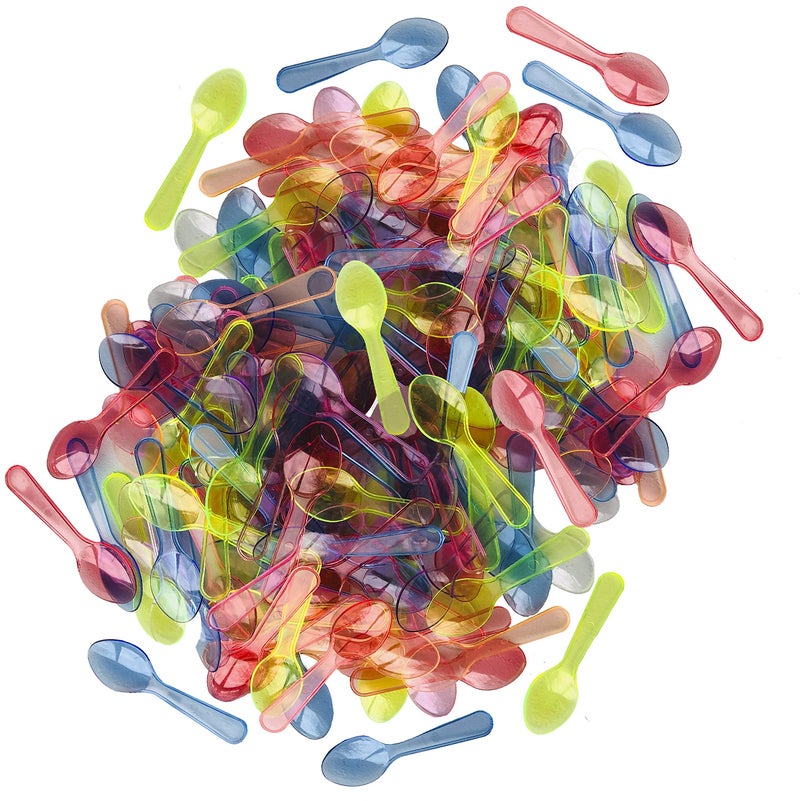 Mini Taster Spoons Clear Plastic Blue Pink Green Yellow Orange 150 Pack by Outside the Box Papers